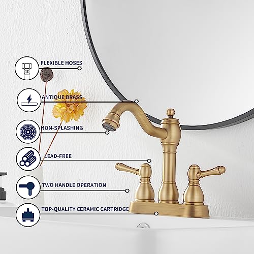GGStudy 360° Swivel Antique Brass Bathroom Vessel Sink Faucet Single Handle One Hole Matching with Pop Up Drain