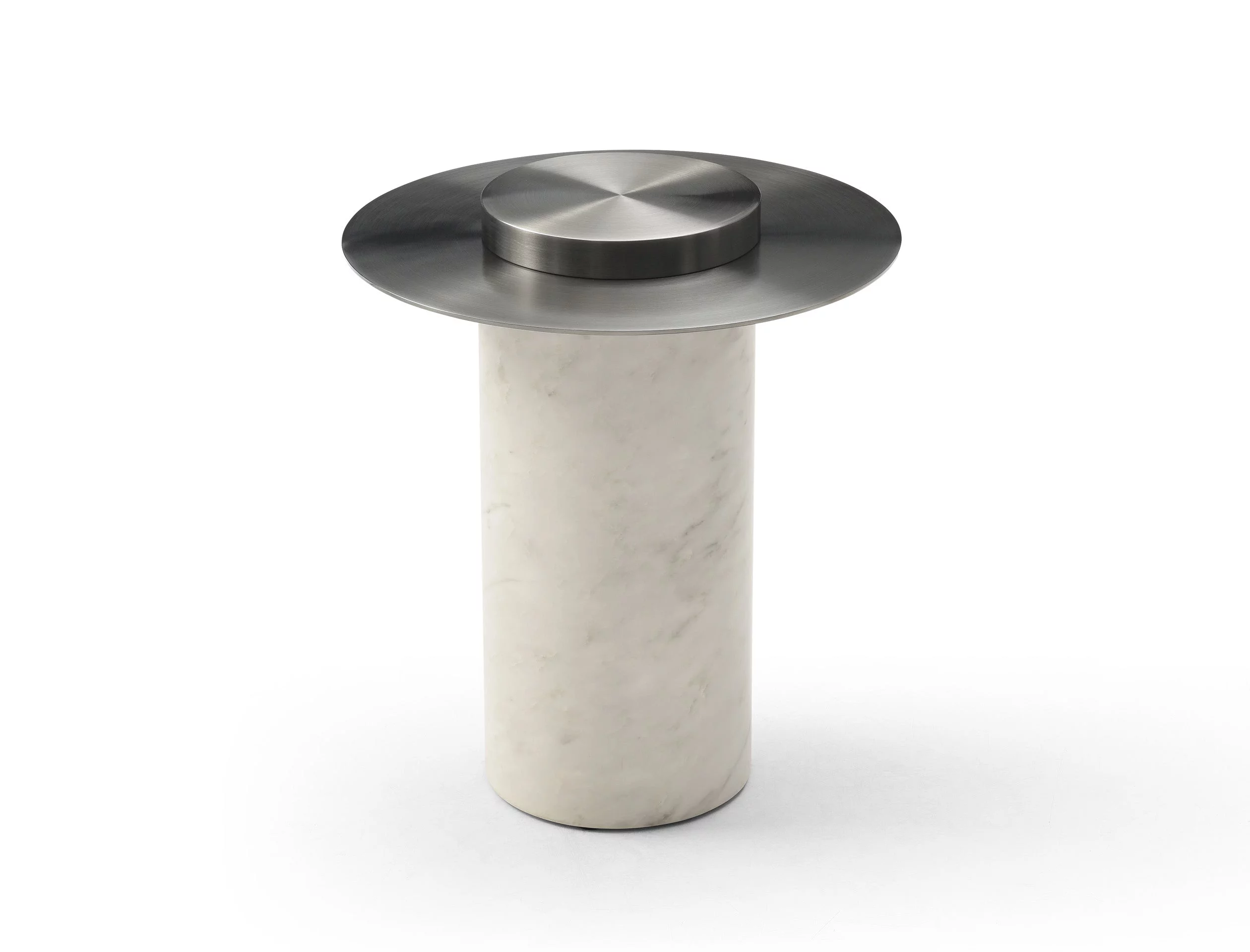 Aviana Side Table, Stainless-Steel Top, Wood With Marble Paper Base