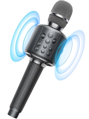 Wireless Bluetooth Karaoke Microphone, Built-in Loud Speaker for 10H Playback, Add Reverb/Duet Mode/Earbuds Monitoring, Portable Karaoke Machine for Entertainment & Singing Practice (Gray)