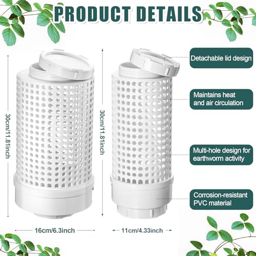 Blosssound 4 Pcs Inground Worm Composter Outdoor Farm Compost Bin Reducing Food Waste Composting Systems Sustainable Worm Composter for Raised Garden Beds at Home