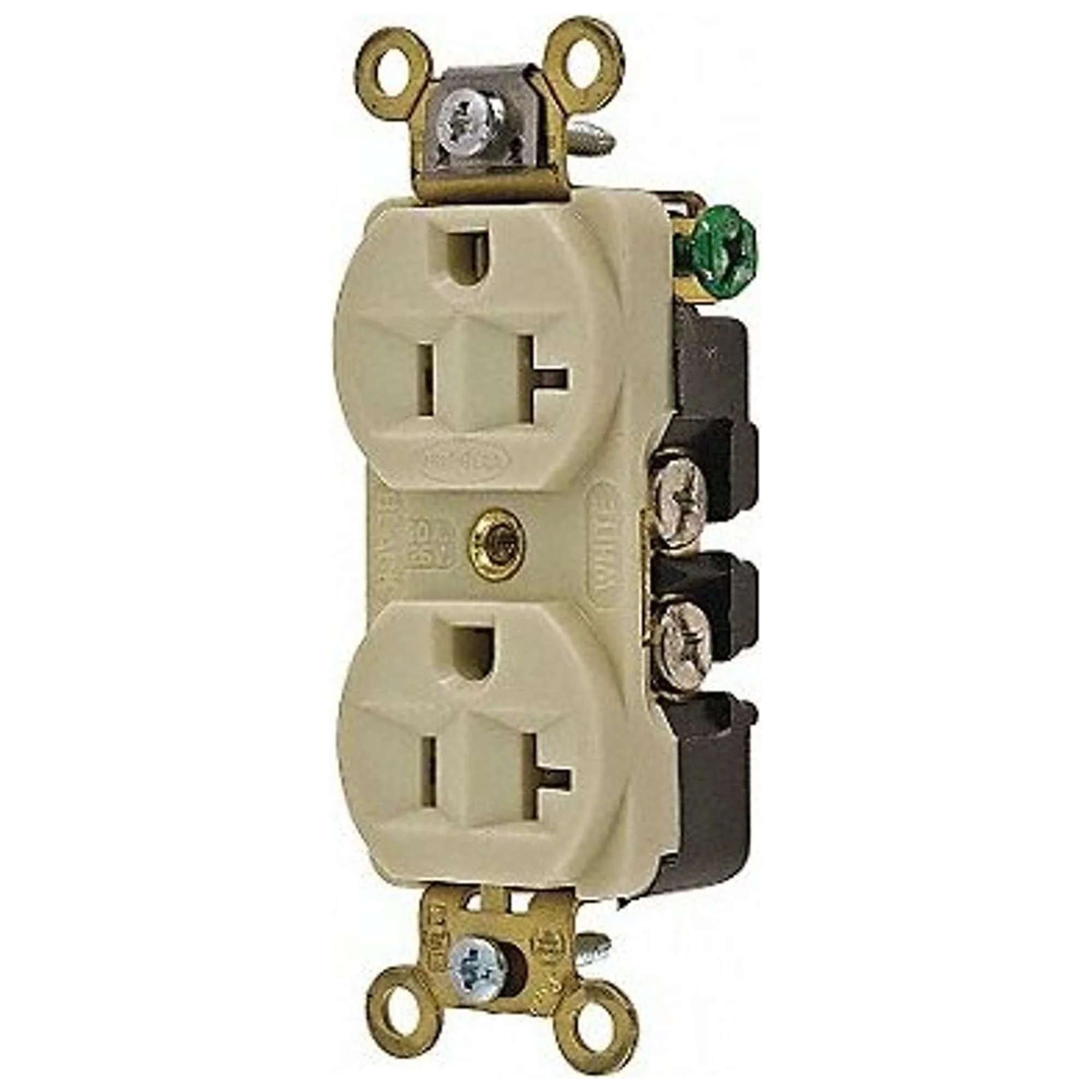 Hubbell HBL5352I 20 Amp, 125 Volt Duplex Receptacle, Back and Side Wired, Ivory