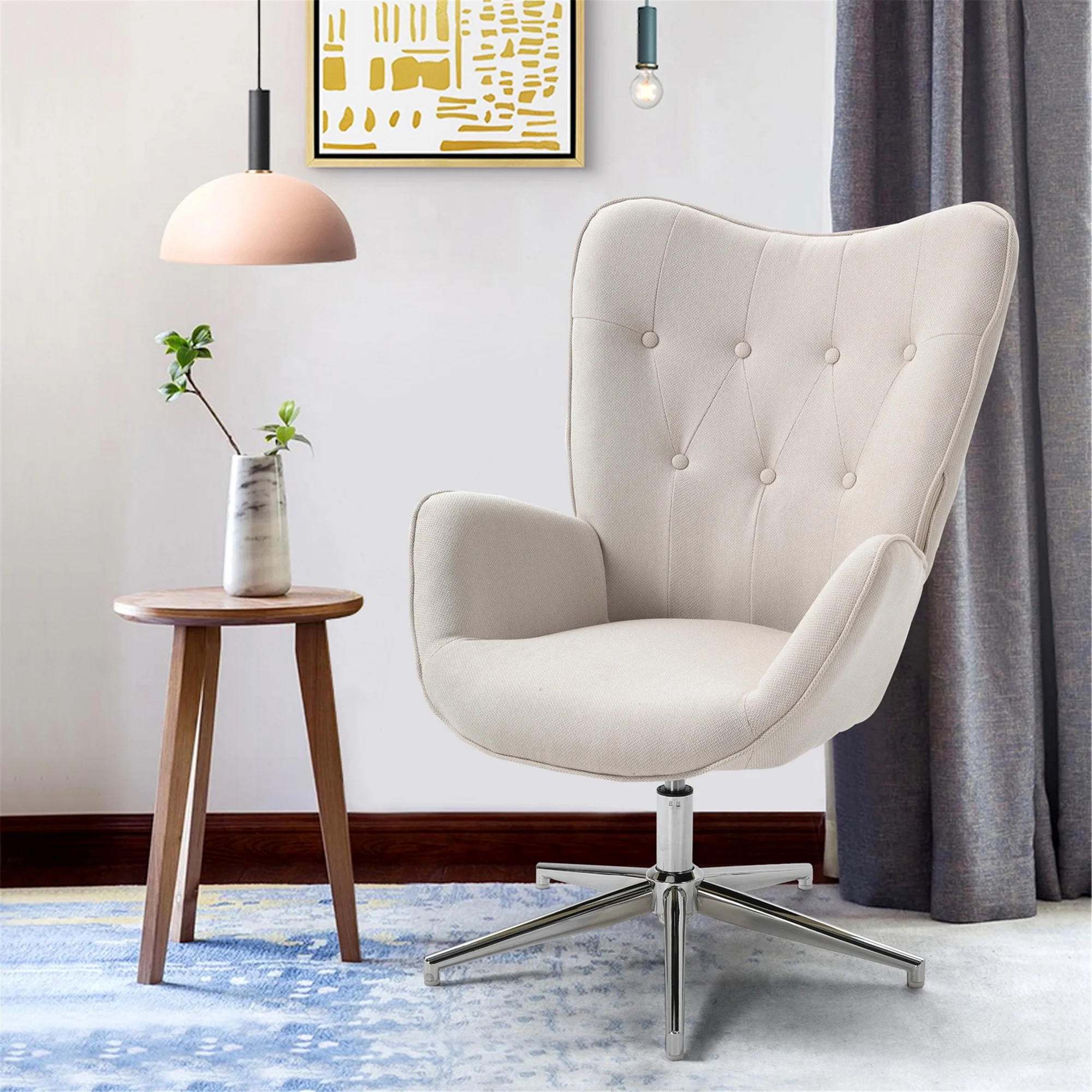 Homy Casa Mid-Century Leisure Accent Chair, Upholstery Armchair Beige