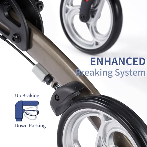 Rollator Walker for Seniors,Foldable All Terrain Rolling Walkers with Cane Holder,Aluminum Walkers with 8 inch Rubber Wheels for Seniors (Rolling Walker)