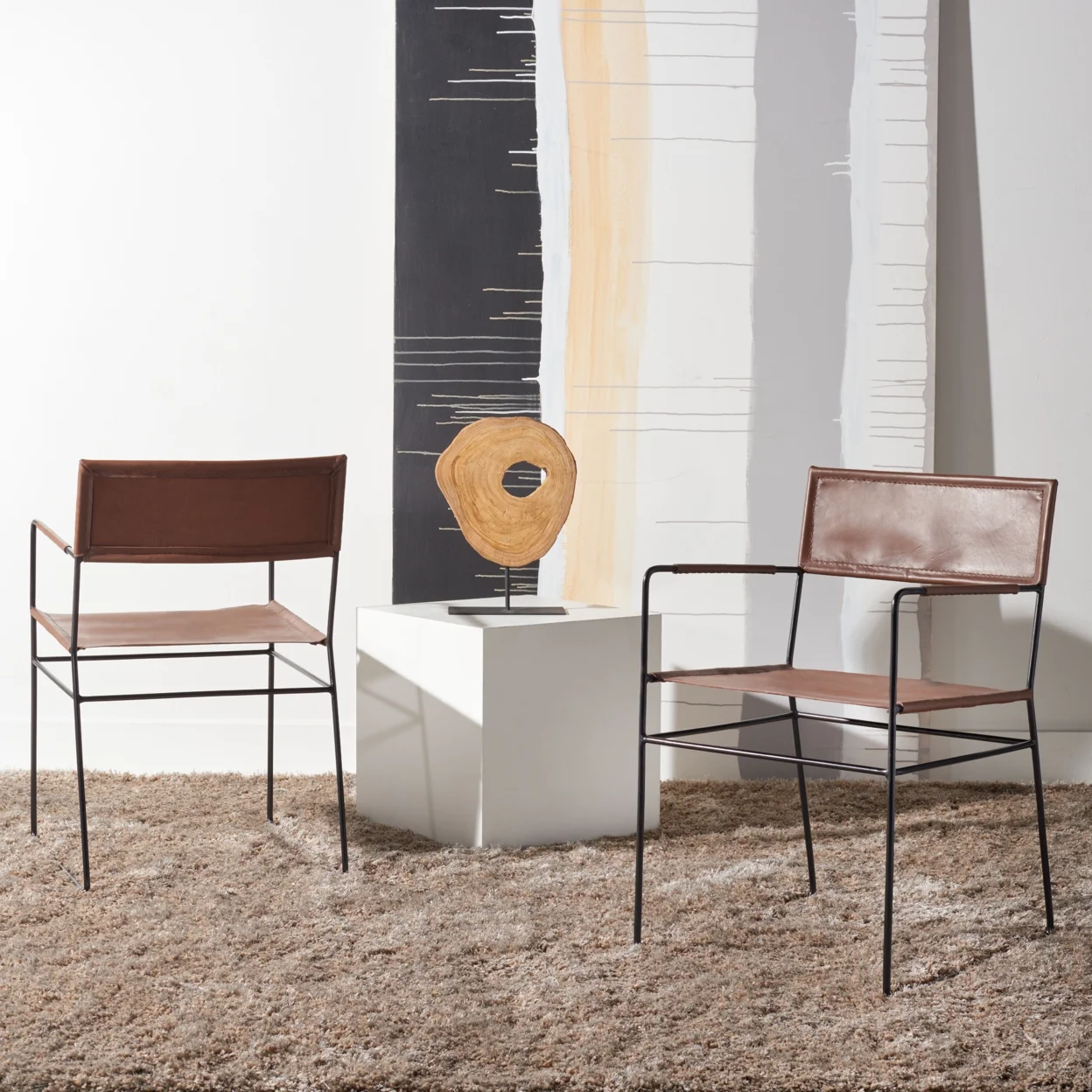 SAFAVIEH Alyx Leather Dining Chair Set of 2 Cognac / Black