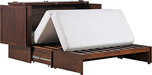 Emurphybed Paradiseo Murphy Cabinet Chest Bed with Charging Station 8 Inch, Queen (Tobacco)