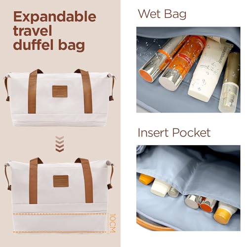 SHOWKOO Luggage Sets 3 Piece Hardside Expandable Suitcase with Double Spinner Wheels Tsa Lock, (Beige White, 5 piece set)