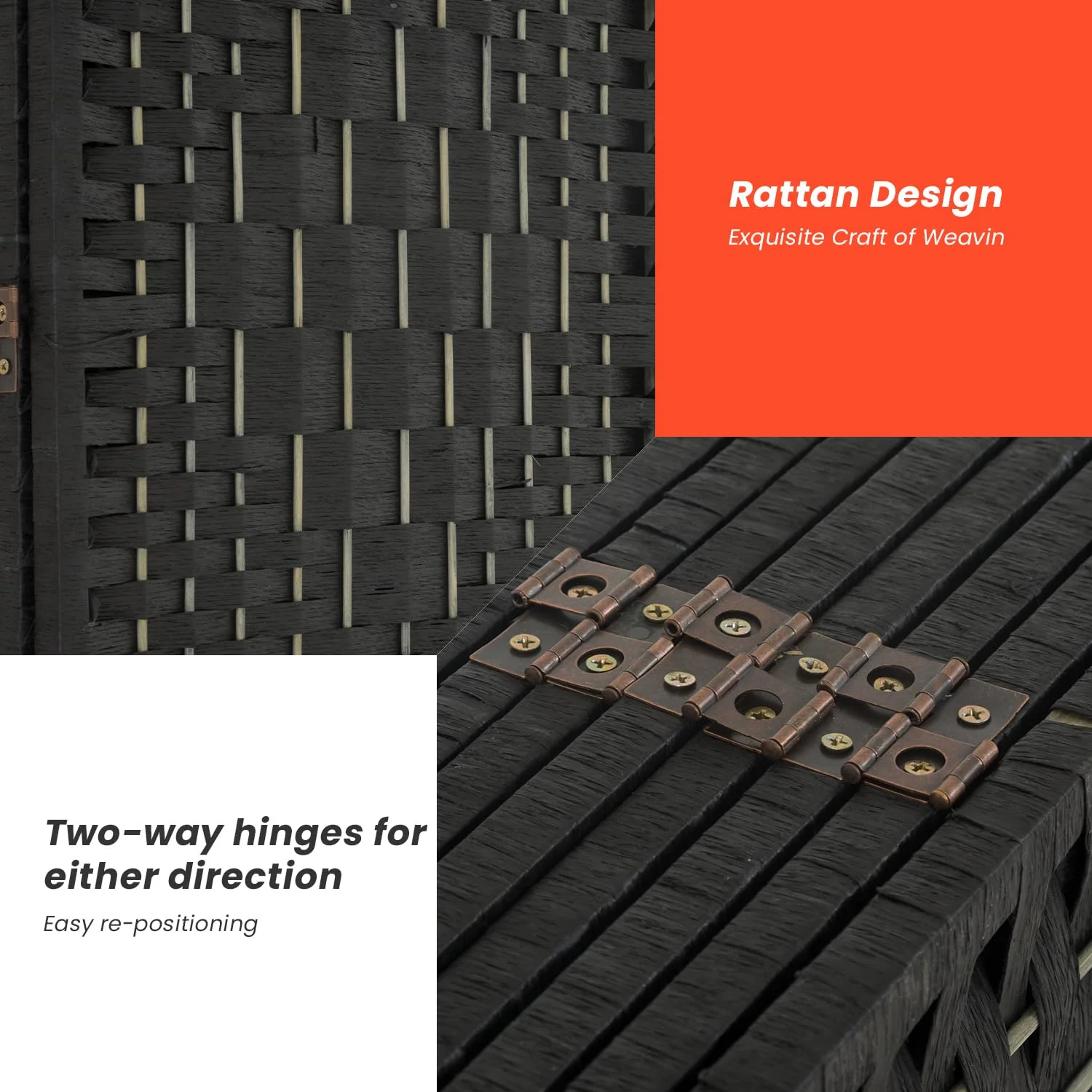 NiamVelo Room Divider 8 Panel Room DividersFolding Privacy Screen Portable Wood Partition Screen Wall Divider, Black