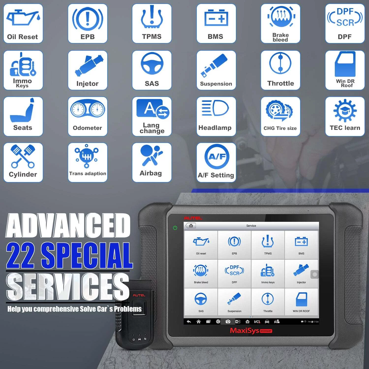 Autel Scanner MaxiSys MS906BT Auto Diagnostic Scan Tool, ECU Coding, Bi-Directional, Upgraded of MS906/ MK906BT