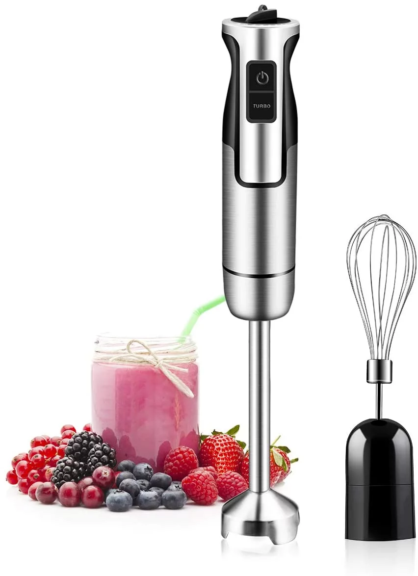 Hand Immersion Blender 500 Watt 8 Speed Control, Handheld Blender Smart 2-in-1 Stick Blender Stainless Steel With Whisk