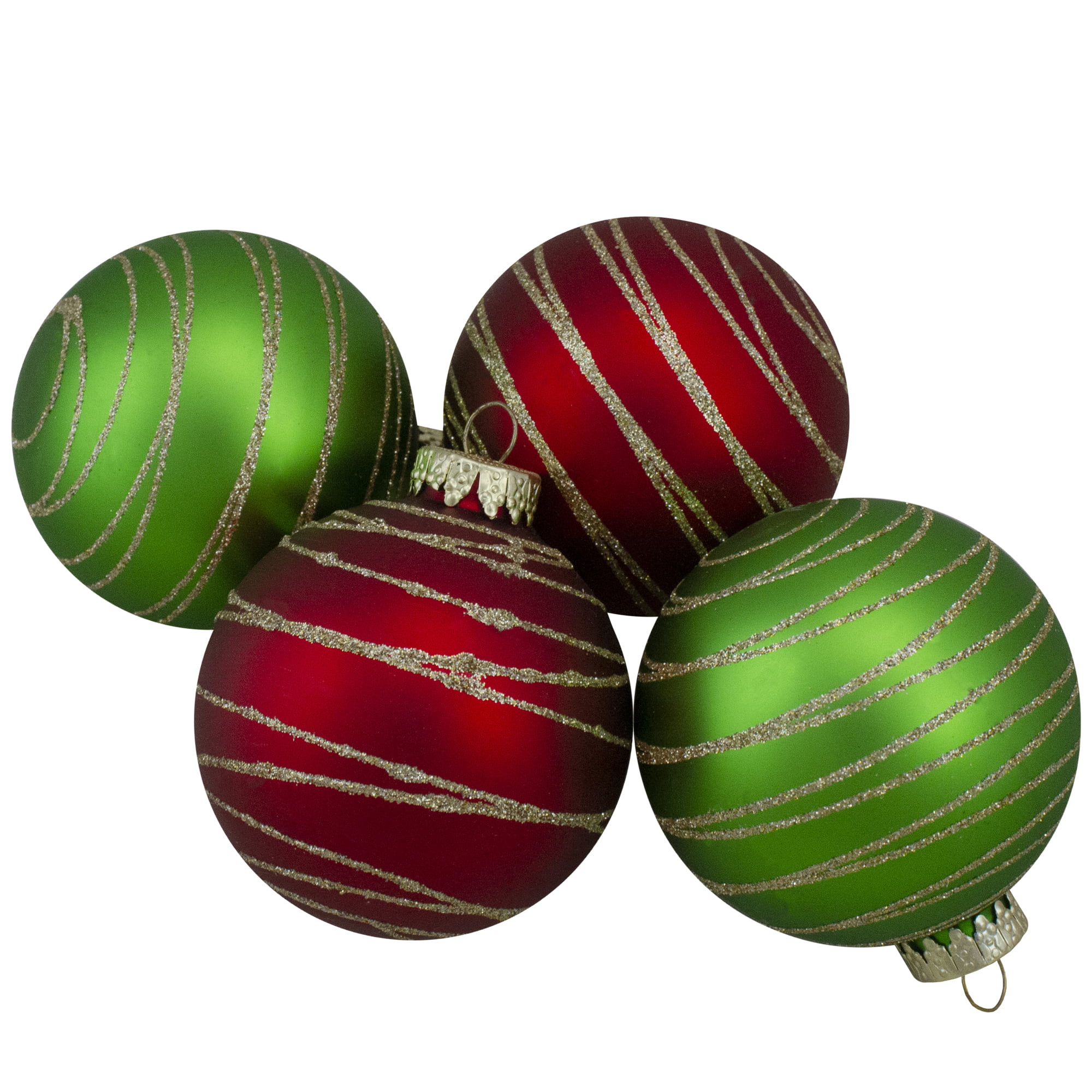 Northlight 4ct  Glass Red and Green Matte Christmas Ball Ornaments 3.25-Inch (80mm)