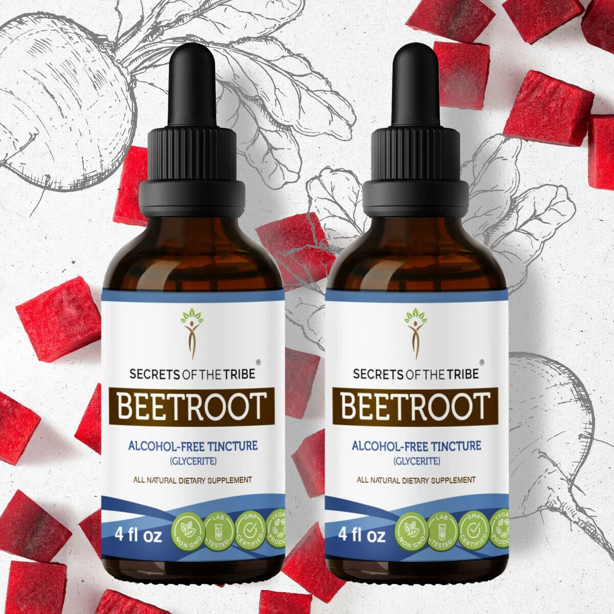 Beetroot Tincture Alcohol-FREE Extract, Organic Beetroot (Beta Vulgaris) Dried Root 2x4 fl oz