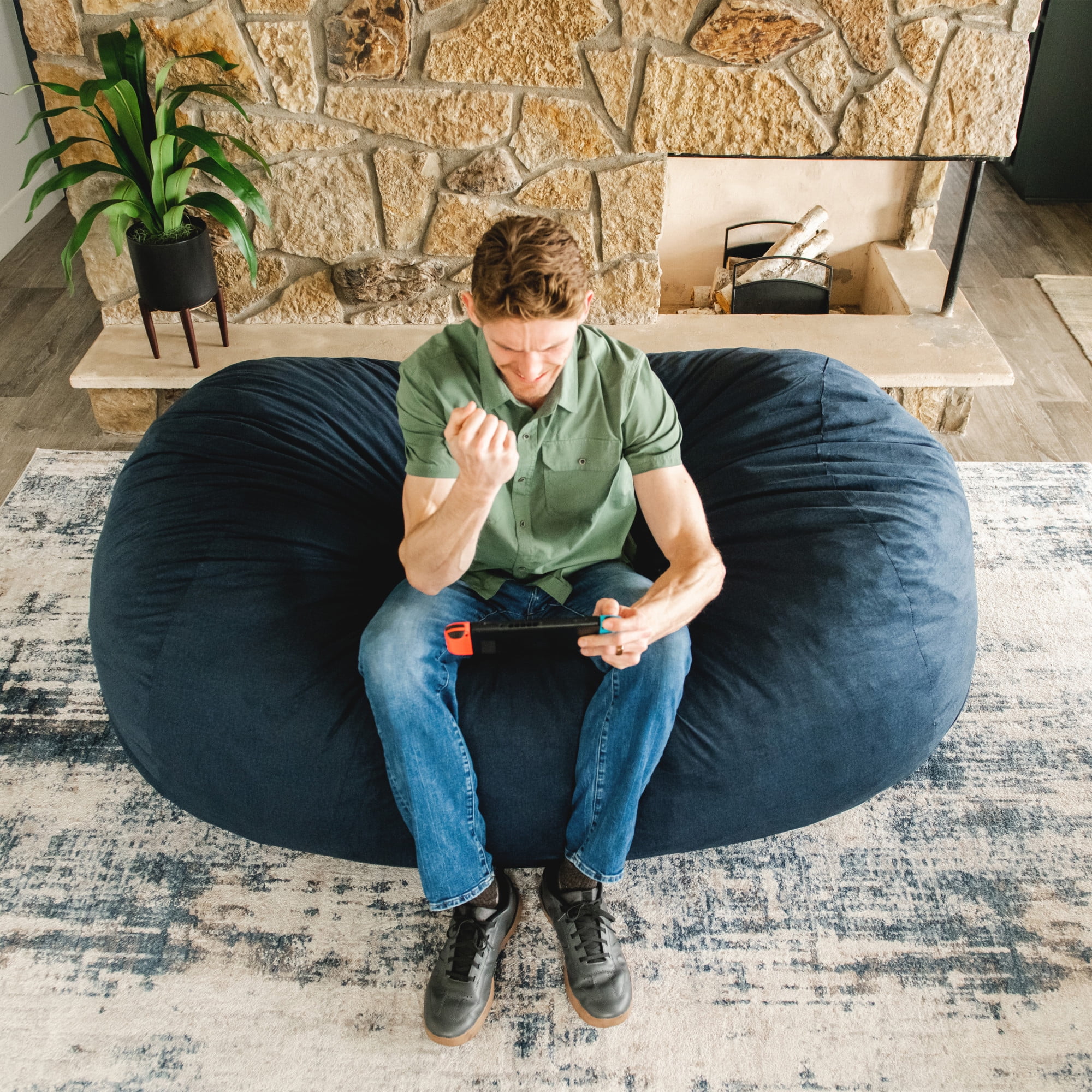 Big Joe Fuf Media Lounger Foam Filled Bean Bag Chair with Removable Cover, Cobalt Lenox, Durable Woven Polyester, 6 feet Giant