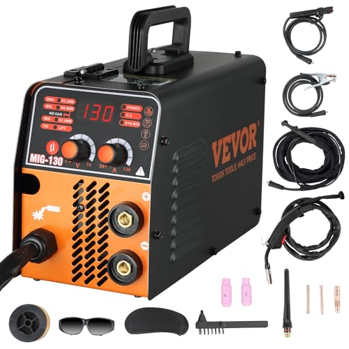 VEVOR MIG Welder, 130A Welding Machine, 3 in 1 Combo MMA/MIG/LIFT TIG Welder Machine, Flux Core Welder, MIG-130 Portable Welding Machine for Carbon Steel, Stainless Steel