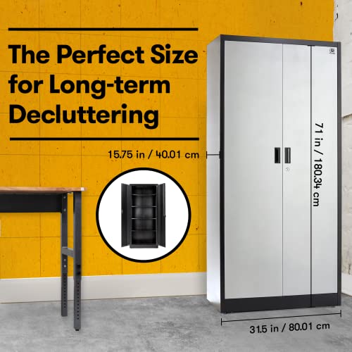 Fedmax Metal Garage Storage Cabinet - 71-inch Tall Large Steel Utility Locker with Adjustable Shelves & Locking Doors - Garage Cabinets for Tool Storage and Ammo Locker - Black