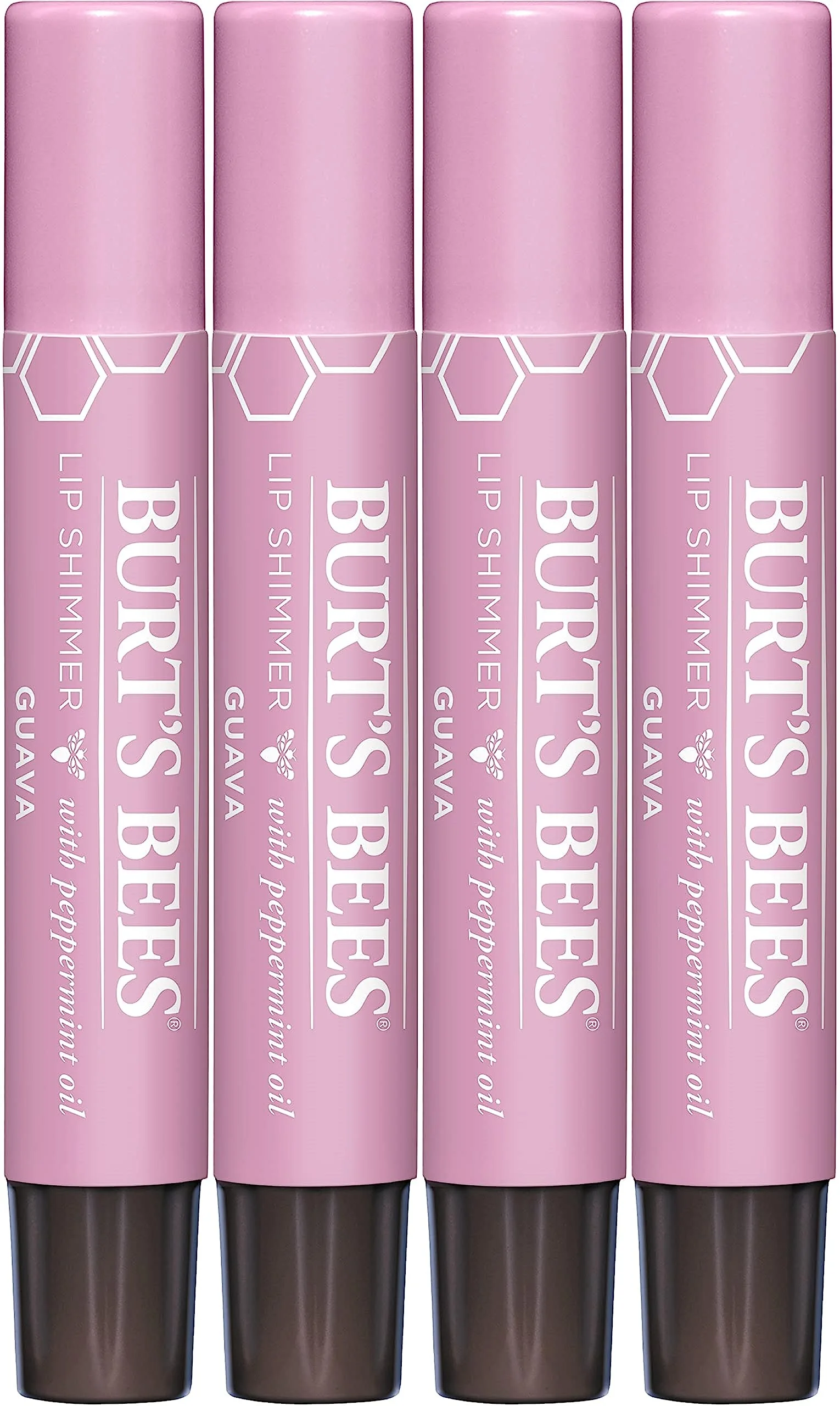 Burt,S Bees Shimmer Lip Tint Valentines Day Gifts Set, Tinted Lip Balm Stick, Moisturizing For All Day Hydration With Natural Glowy Pigmented Finish & Buildable Color, Guava (4-Pack)