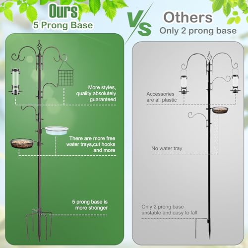 6-Hook Bird Feeding Station Kit, Wild Bird Feeder Stand Pole, Multi-Feeder Kit Stand with 4 Feeders, Bird Bath and Mesh Tray, 94 Inch
