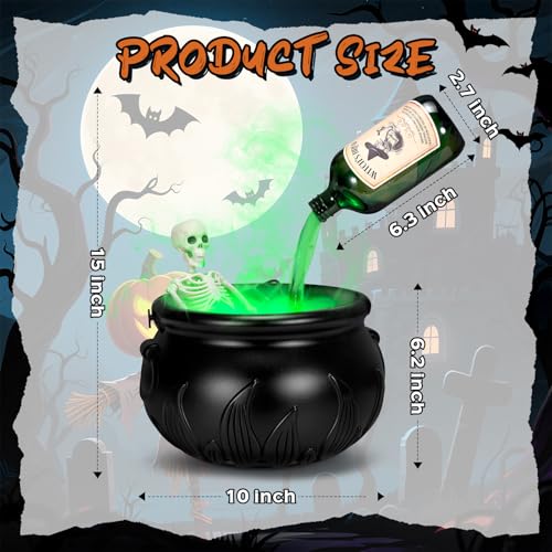 Halloween Decorations Indoor - Cauldron Decor with Skeleton, Magic Floating Potion Bottles & Fog Maker - Black Witches Cauldron Halloween Party Decoration for Home Table