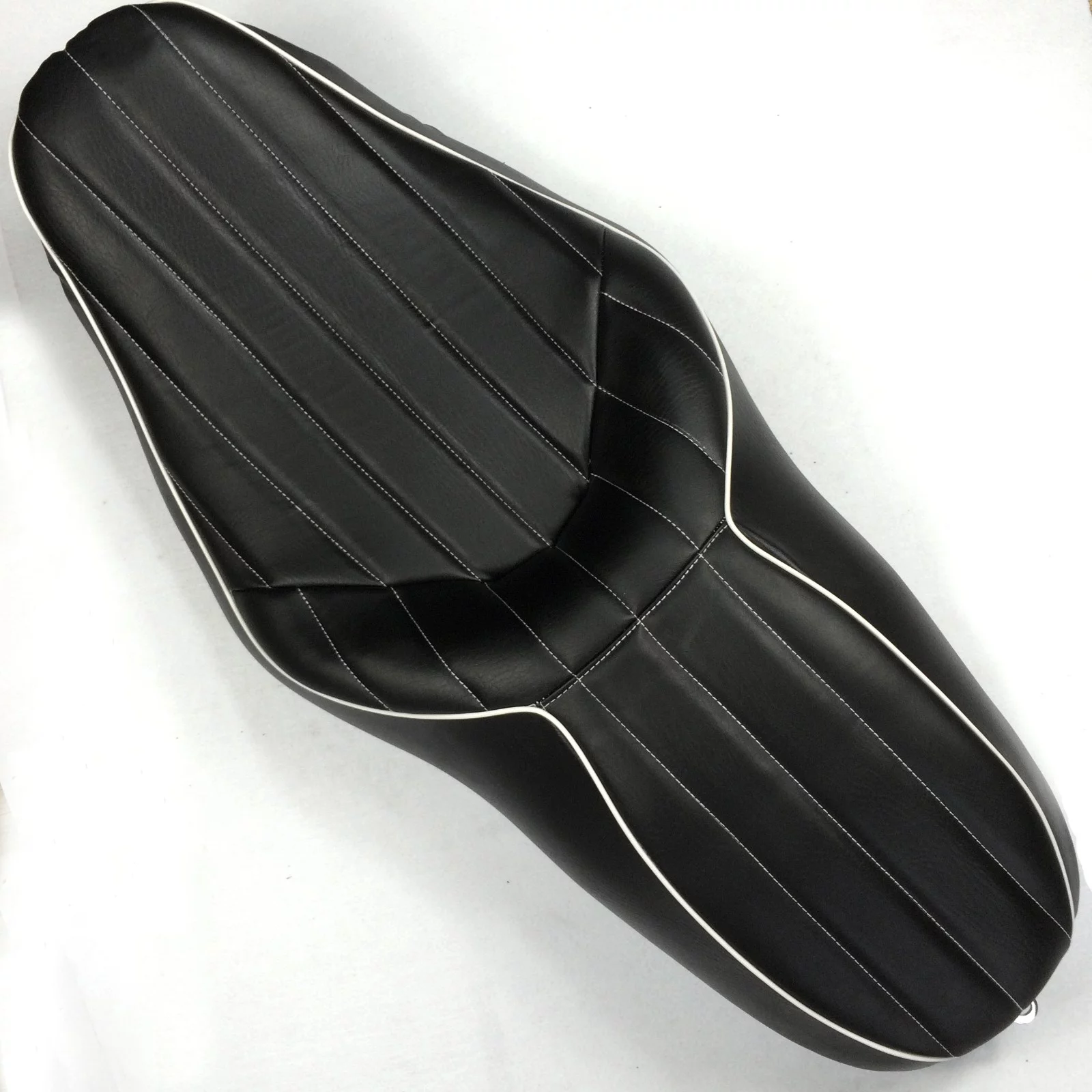HTT Motorcycle Black Custom Driver Passenger 2-up Vertical Stripes Style Leather Seat For 2007 2008 2009 2010 2011 2012 2013 2014 2015 Harley Davidson FLHR- Road King FLHX- Street Glide