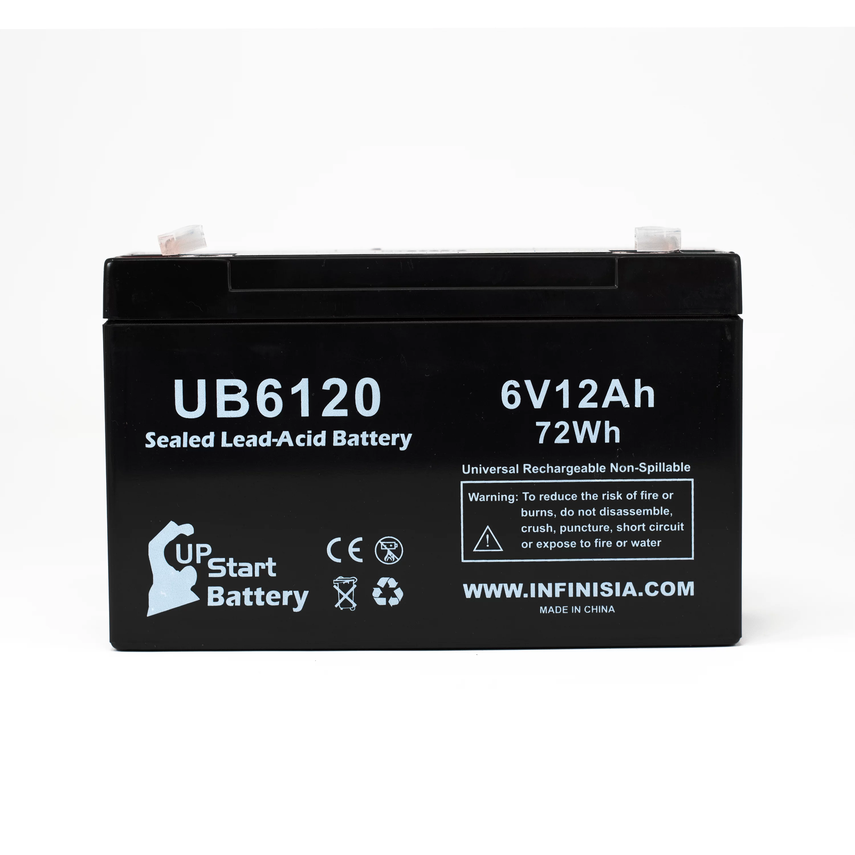 5x Pack - Compatible W. W. GRAINGER 5VC16 Battery - Replacement UB6120 Universal Sealed Lead Acid Battery (6V, 12Ah, 12000mAh, F1 Terminal, AGM, SLA) - Includes 10 F1 to F2 Terminal Adapters