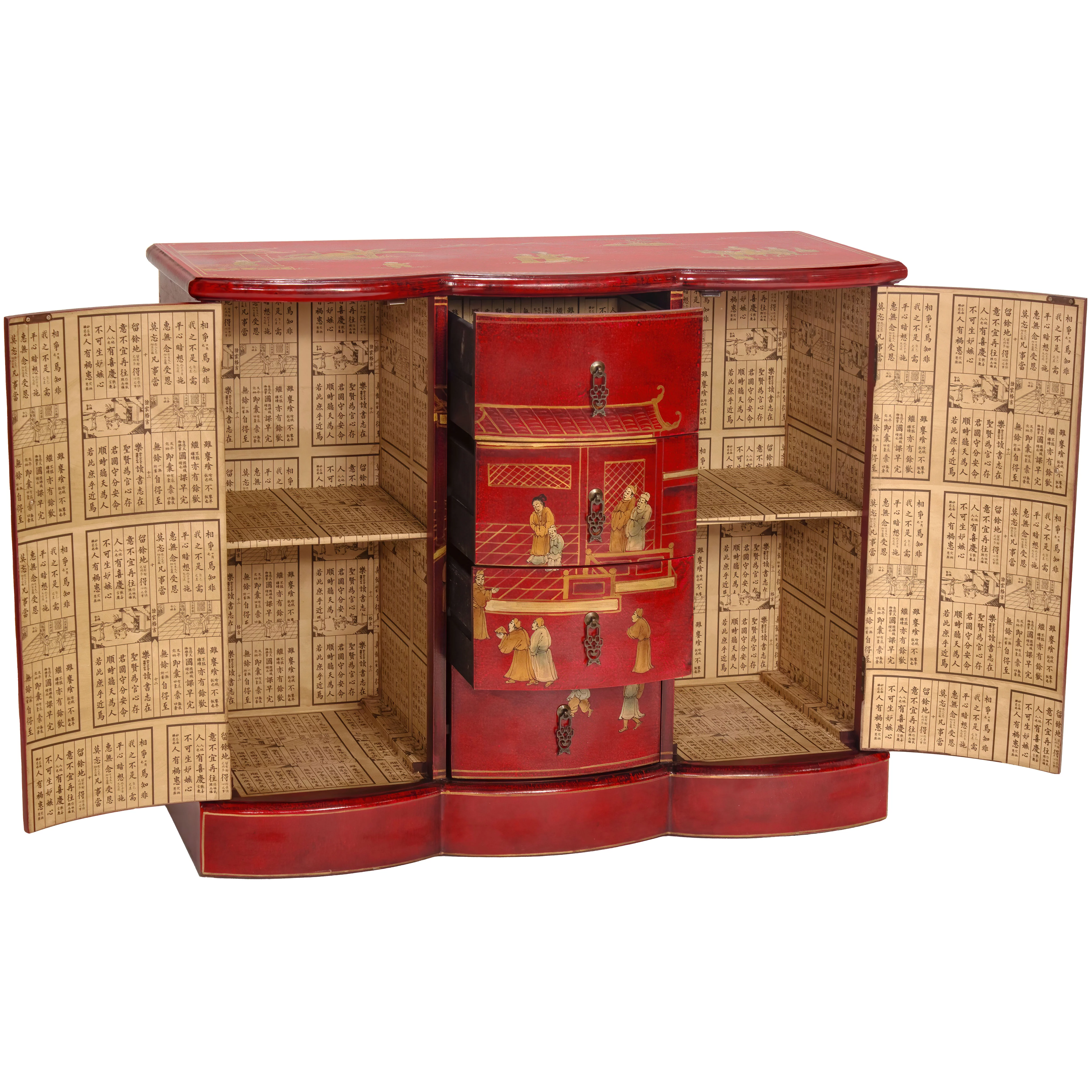 Oriental Furniture Red Lacquer Cabinet - Courtyard