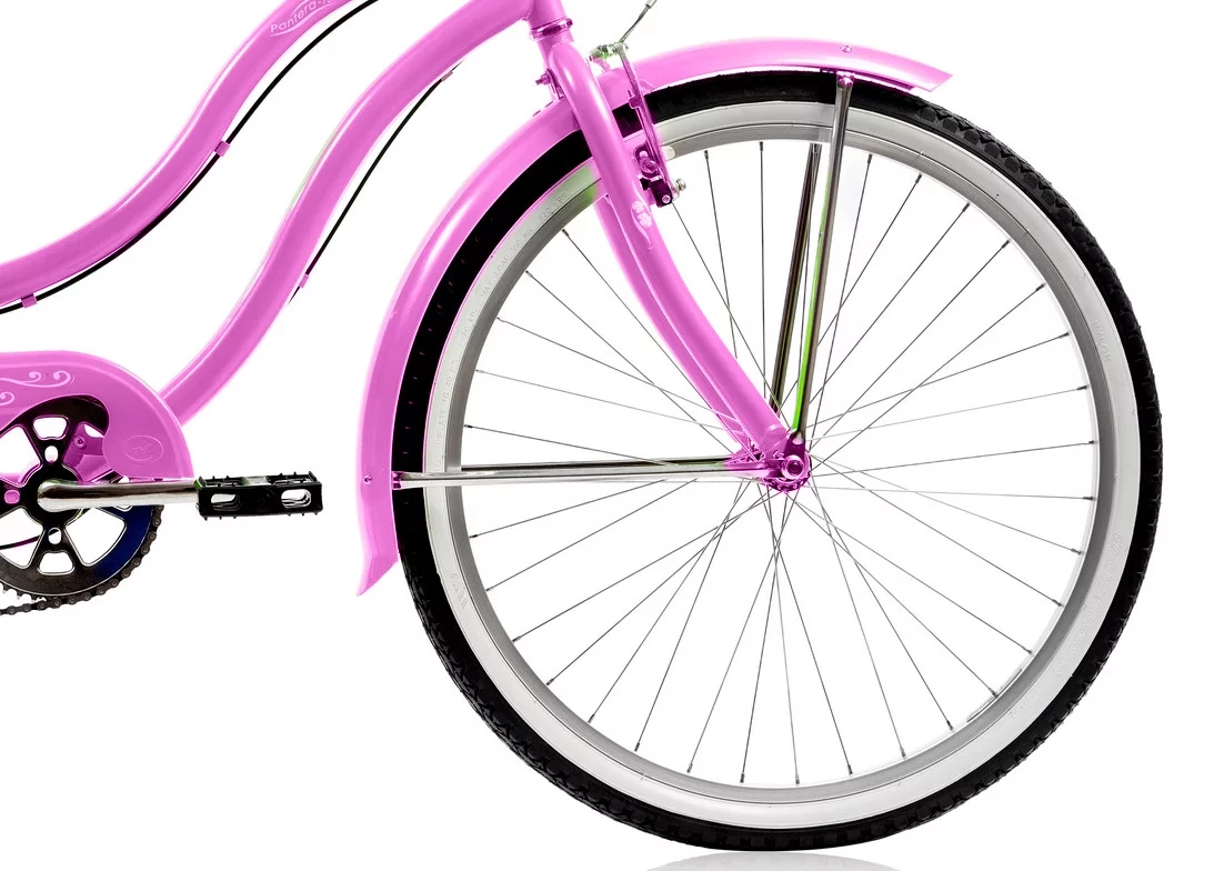 Wonder Wheels 26 In. Beach Cruiser Shimano Tx-35 7 Speed V-Brake Stainless Steel Spokes One Piece Crank Alloy Rims 36 H With Fender - Pink