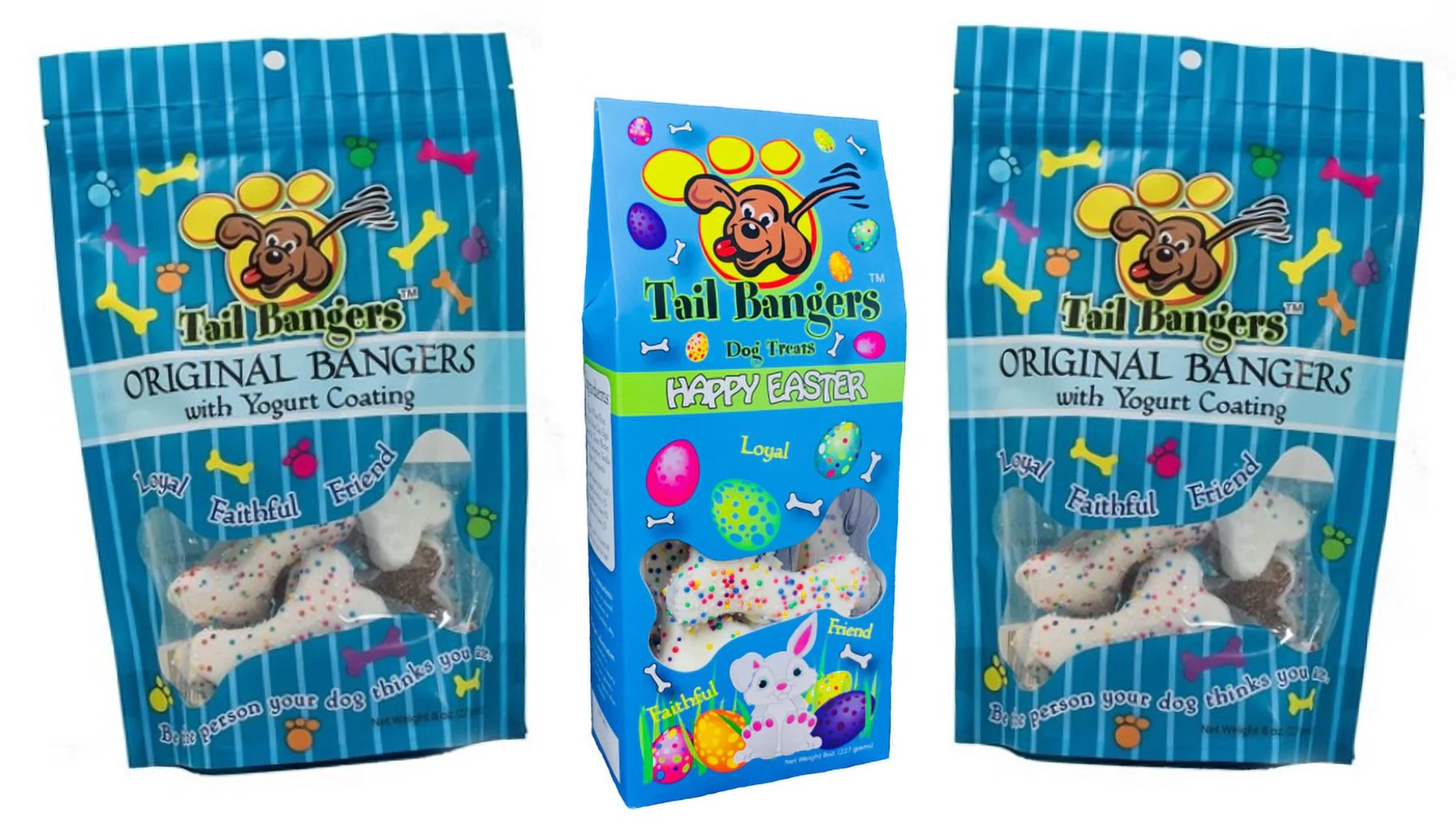 Tail Bangers All-Natural Dog Treats and Cookies, Yogurt Coated Bones, Easter Gift Set, Spring Dog Treat Collection, 3 pk.