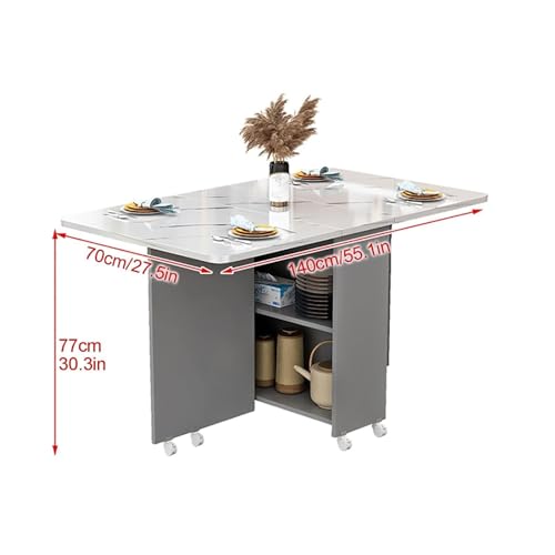 Mobile Folding Dining Table,Drop Leaf Table,Versatile Dinner Table with 6/8 Wheels and 2 Storage Racks,Drop Leaf Table for Small Space Space Saving Dining Table for Kitchen,Living Room (Color : E, S