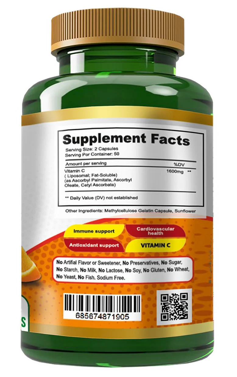 Premium Liposomal Vitamin C 1600mg -100 Capsules