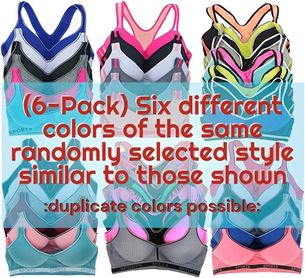 ToBeInStyle Women's Pack of 6 Random Assorted Print Sports Bras - Assorted Colors - Size 40C