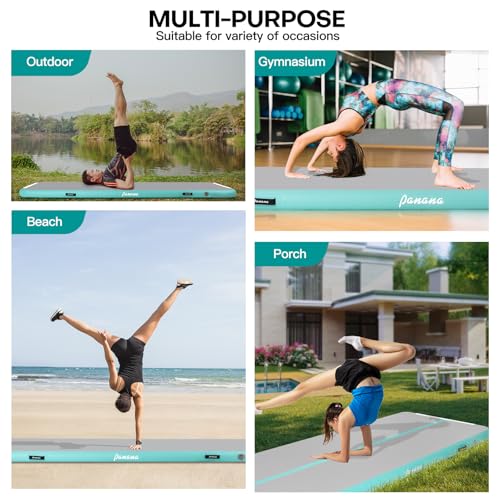 Panana Air Mat, Inflatable Air Gymnastics Mat 10ft Tumble Mats 4 Inch Thickness Air Roller Gymnastics Barrel Back Handspring Trainer/Yoga/Training/Cheerleading/Water Beach Park, Light Green