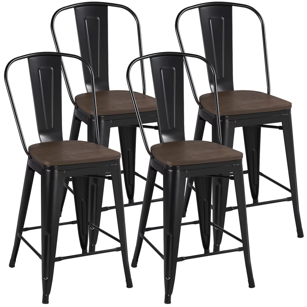 Yaheetech Pack of 4 Industrial Metal Dining Chairs, Black