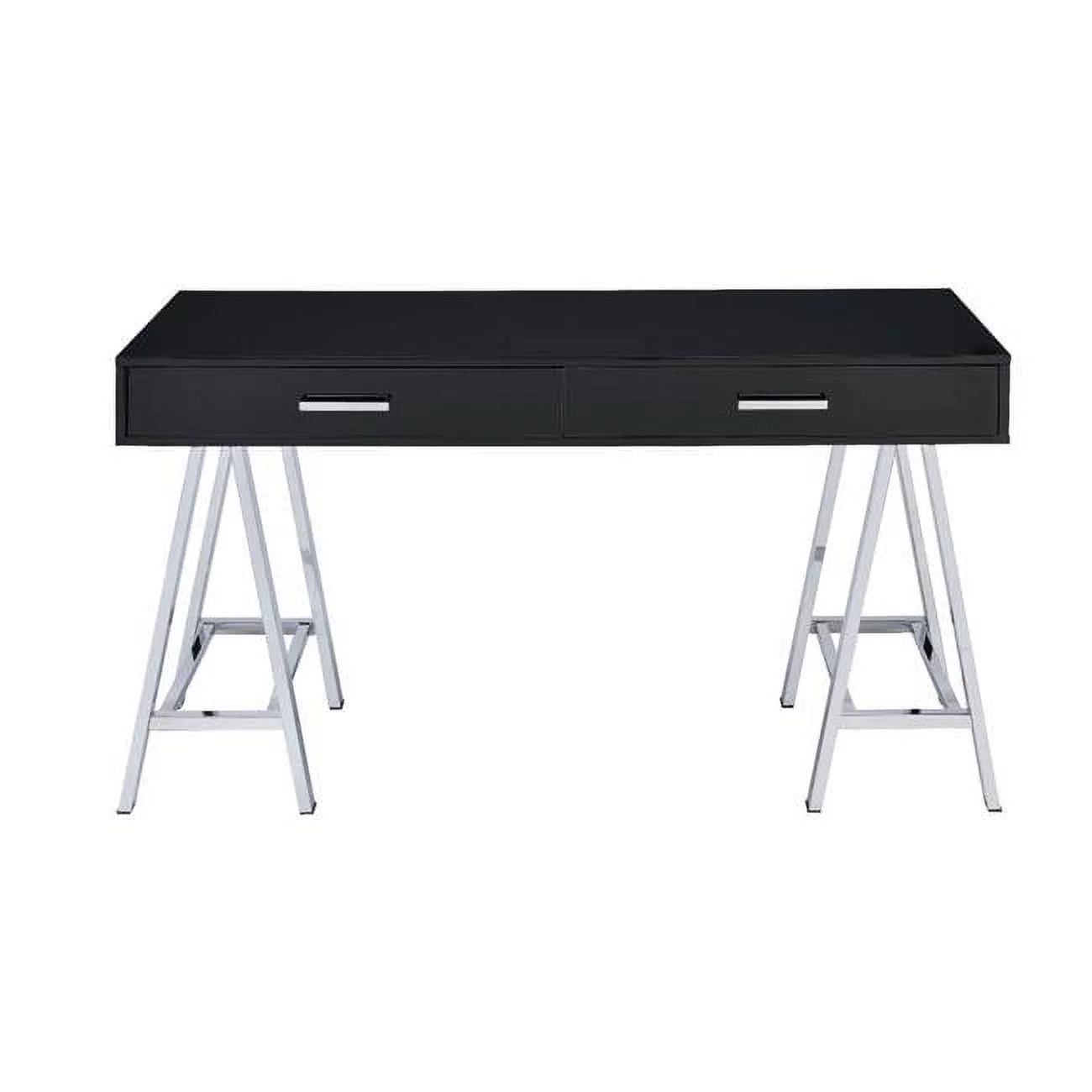 32 x 22 x 54 in. Coleen 2 Drawer Rectangle Desk, Black High Gloss & Chrome