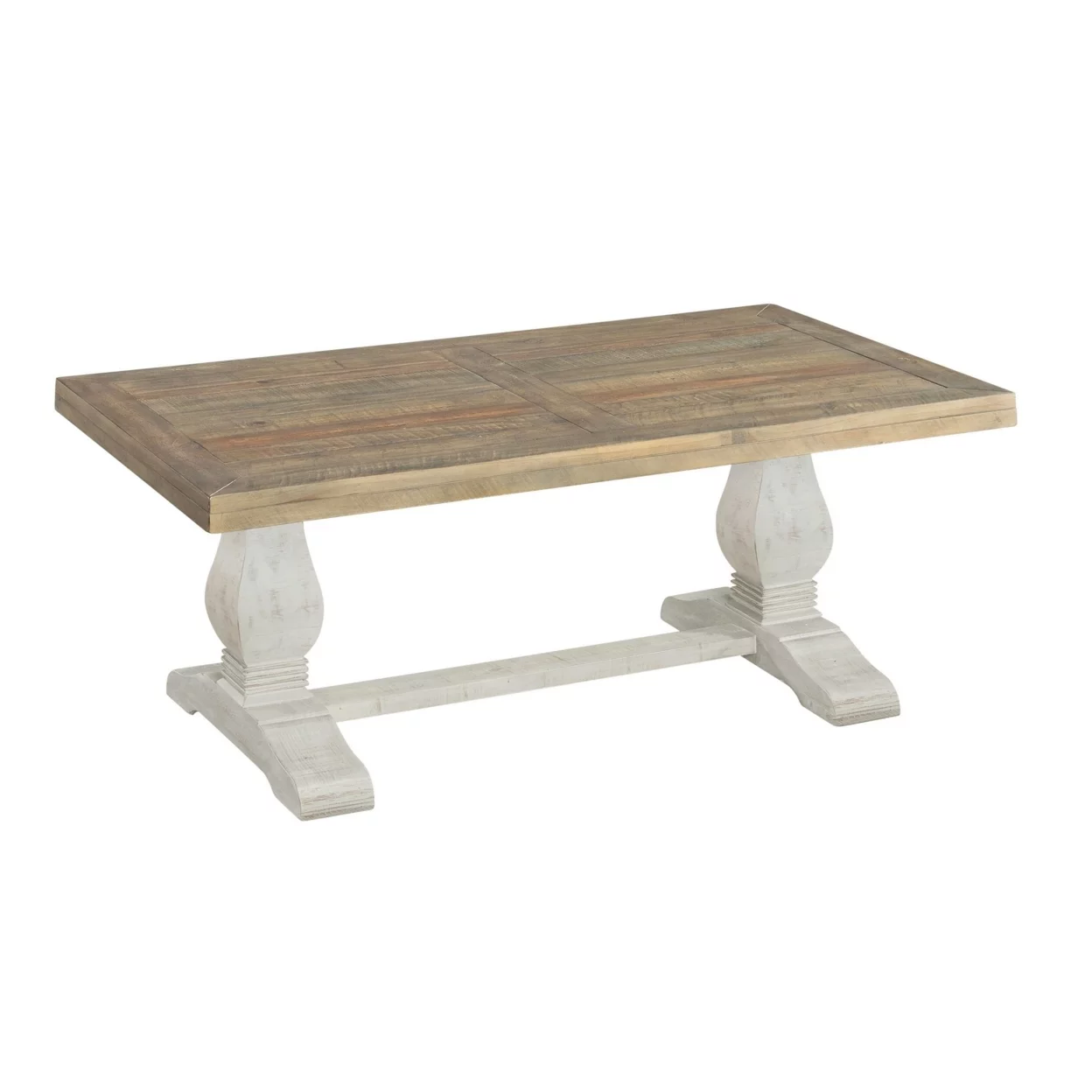 19 Inch Coffee Table with Pedestal Base, Brown and White- Saltoro Sherpi