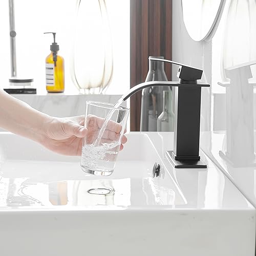 BWE Vessel Sink Faucet Modern Waterfall Chrome Single Hole Bathroom Faucet Single Handle with Pop up Drain Without Overflow Assembly Vanity Basin Bath Sink Faucets Mixer Tap