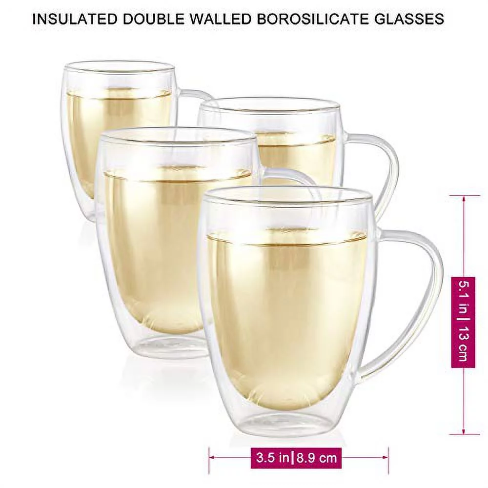 Teabloom CLEAR BLISS® DOUBLE WALL GLASS TEA CUPS-Set of 4