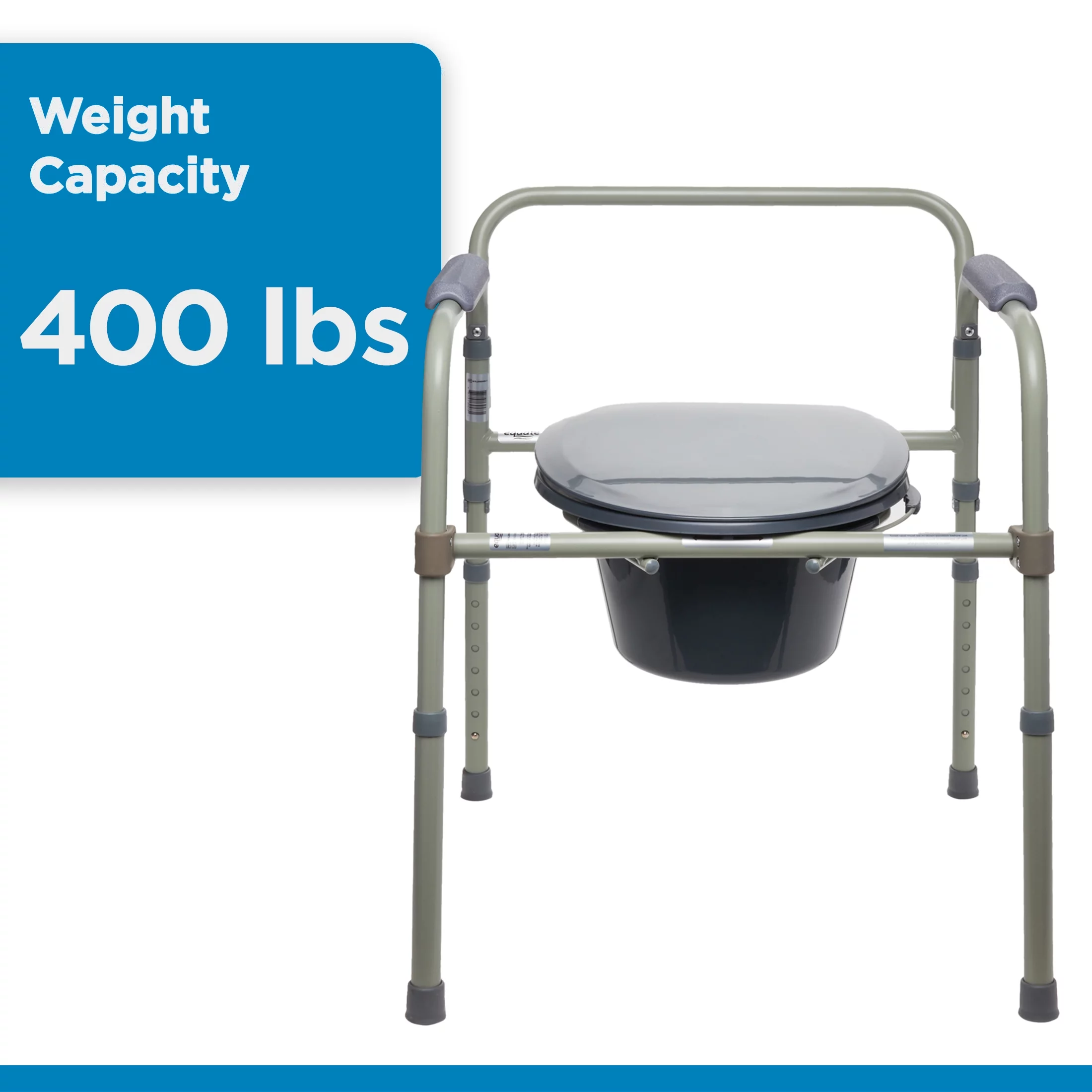Equate Steel Foldable 3-in-1 Bedside Toilet Commode, 400 lb Weight Capacity