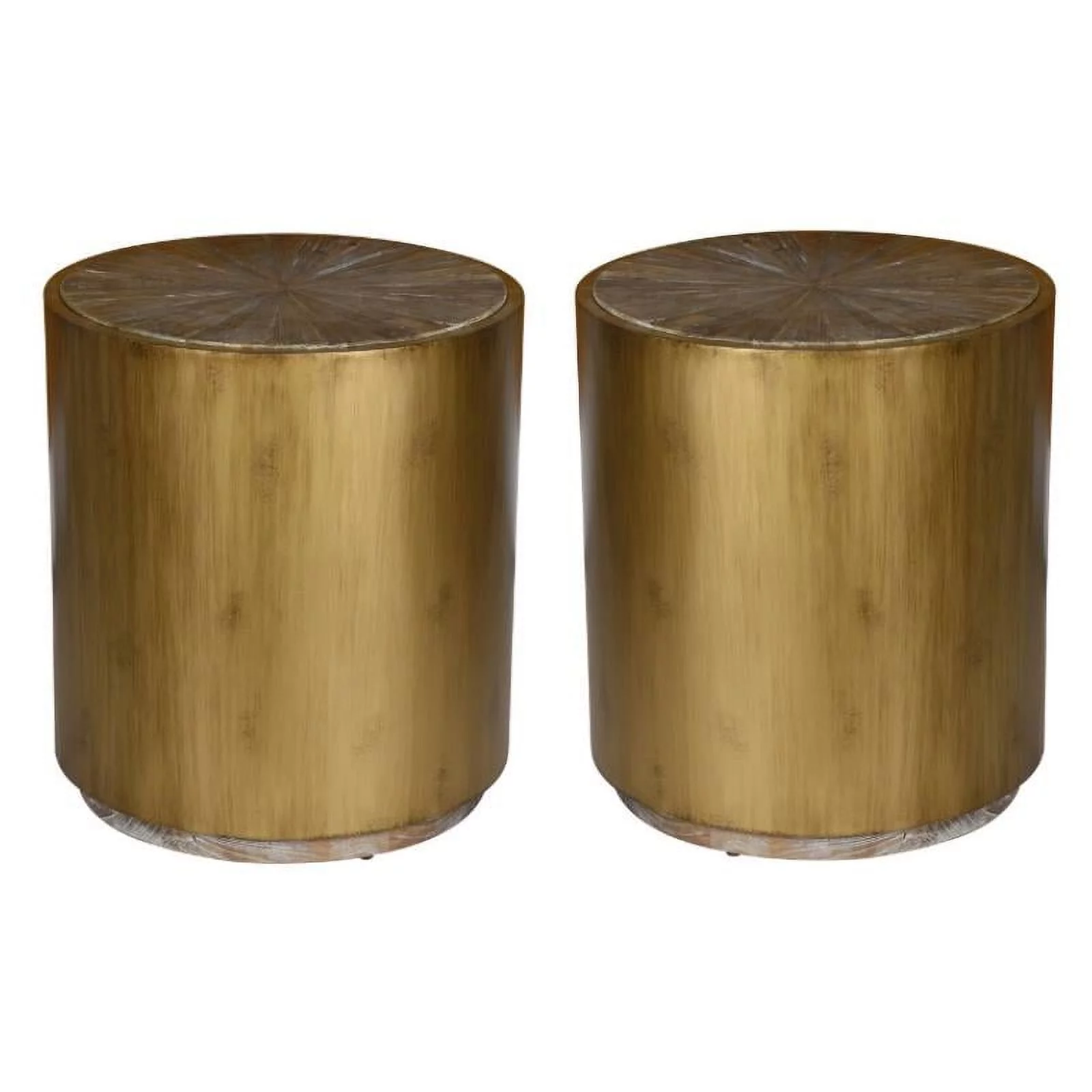 Home Square Wood and Metal End Table in Natural Brown and Gold - Set of 2