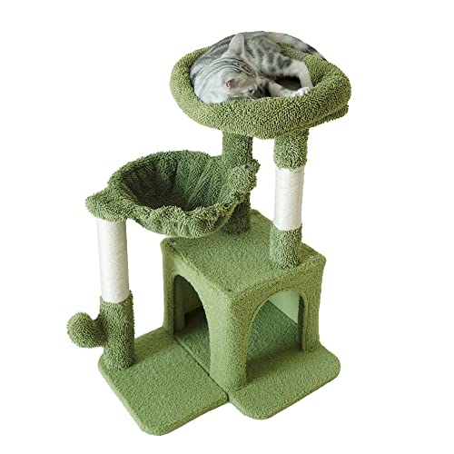 Pesofer Cat Tree, Small Cat Tower with Sisal Scratching Post and Hammock Light Gray