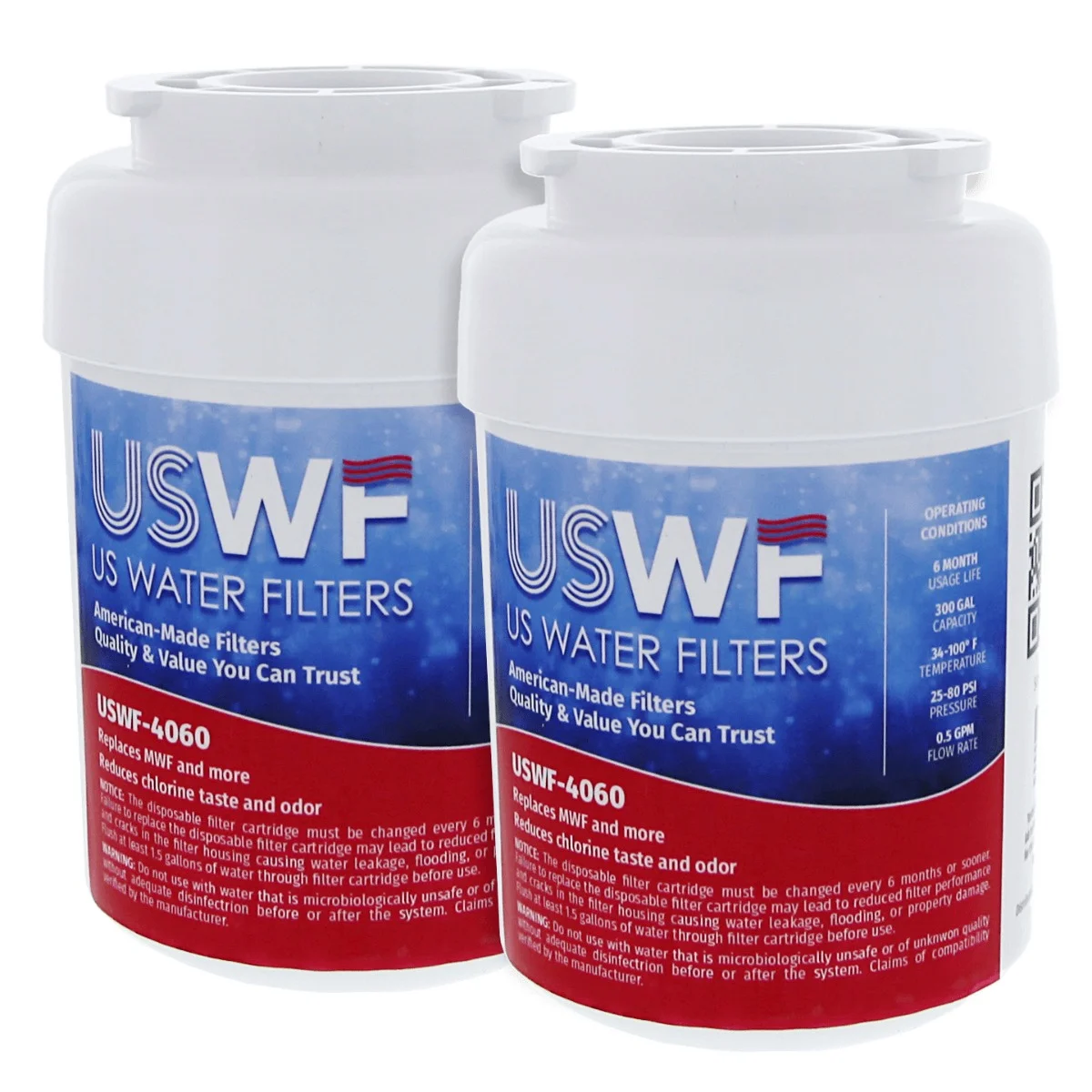 Made in the USA, MWF Refrigerator Water Filter 2-pk | Replacement for GE SmartWater MWFP, MWFA, GWF, GWFA, HWF, Kenmore 9991, 46-9991, 469991, WSG-1, WFC1201, USWF Fridge Filter