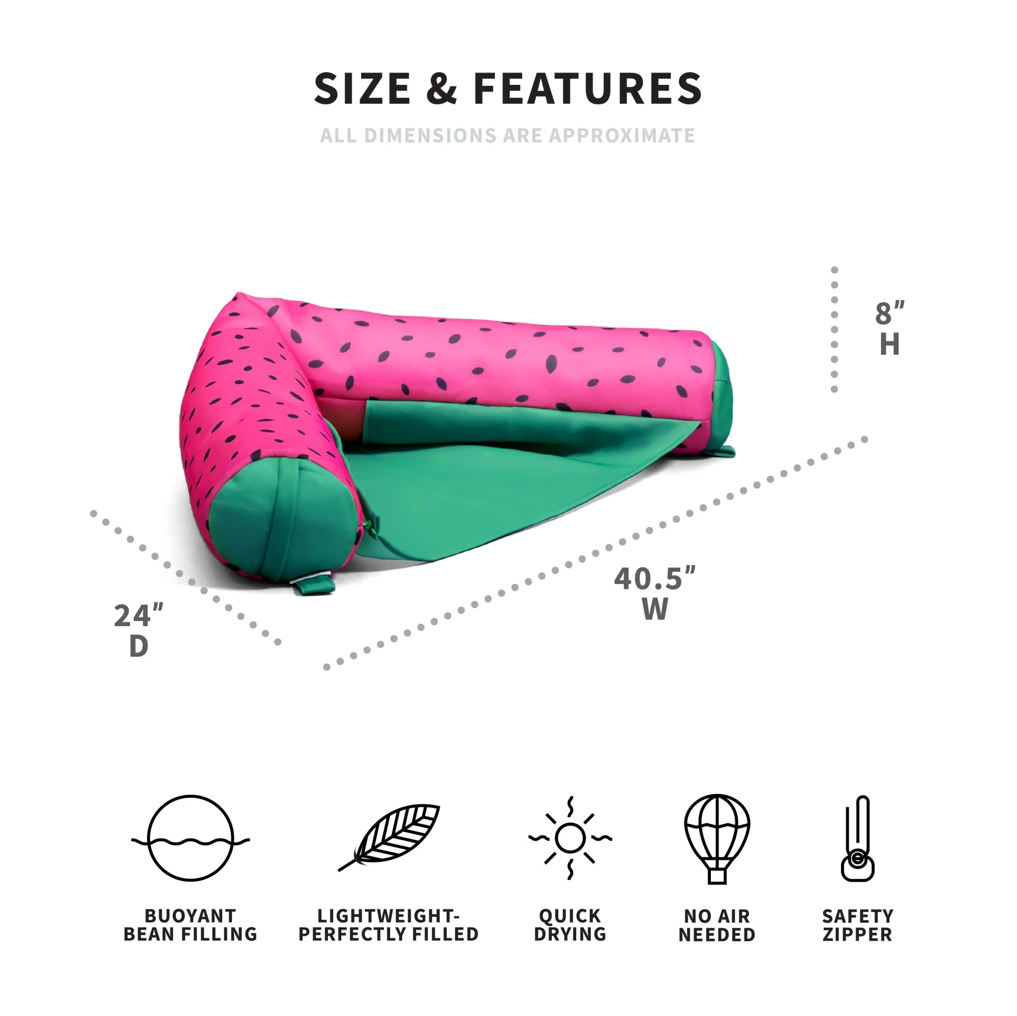 Big Joe Noodle Sling No Inflation Needed Pool Seat with Armrests, Summer Melon Double Sided Mesh, Quick Draining Fabric, 3 feet