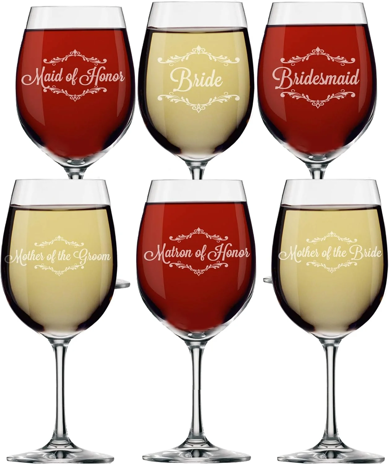 Bridesmaid And More 16 Oz Wine Glass With Stem For Wedding Party - Border Design