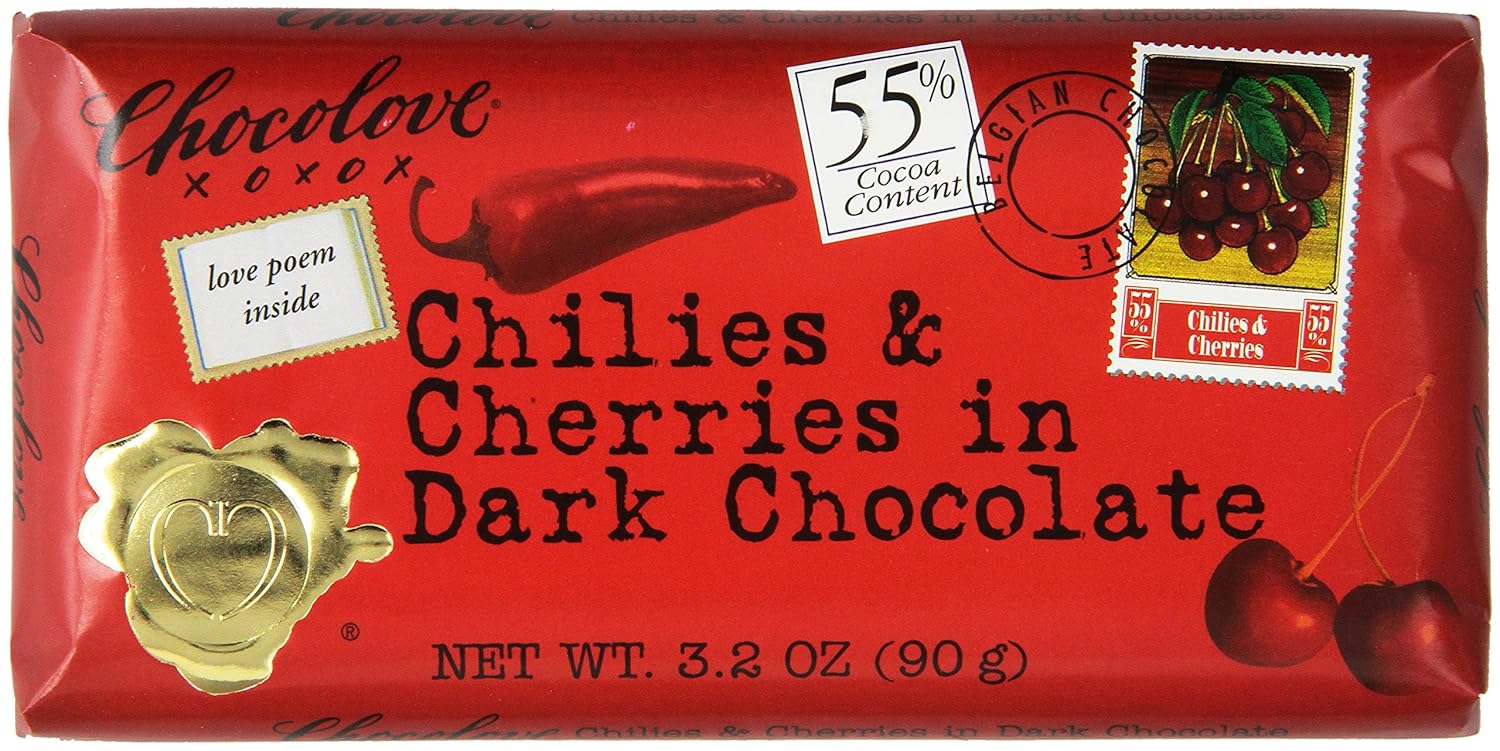 Chocolove Dark Chocolate, Chilies/Cherries, 3.2 Ounce (Pack of 12)