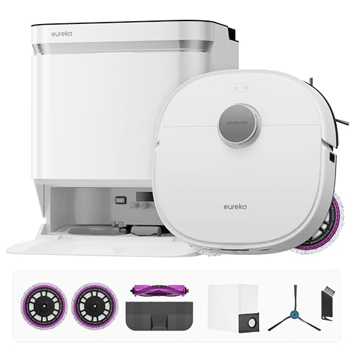 Eureka J15 Pro Ultra Robot Vacuum and Mop with Self Emptying Base, 16,200 Pa Suction, Flex-Arm Design Mop, Auto Mop Hot Water Washing & Hot Air Drying, Anti-Tangle, AI Obstacle Avoidance, Black