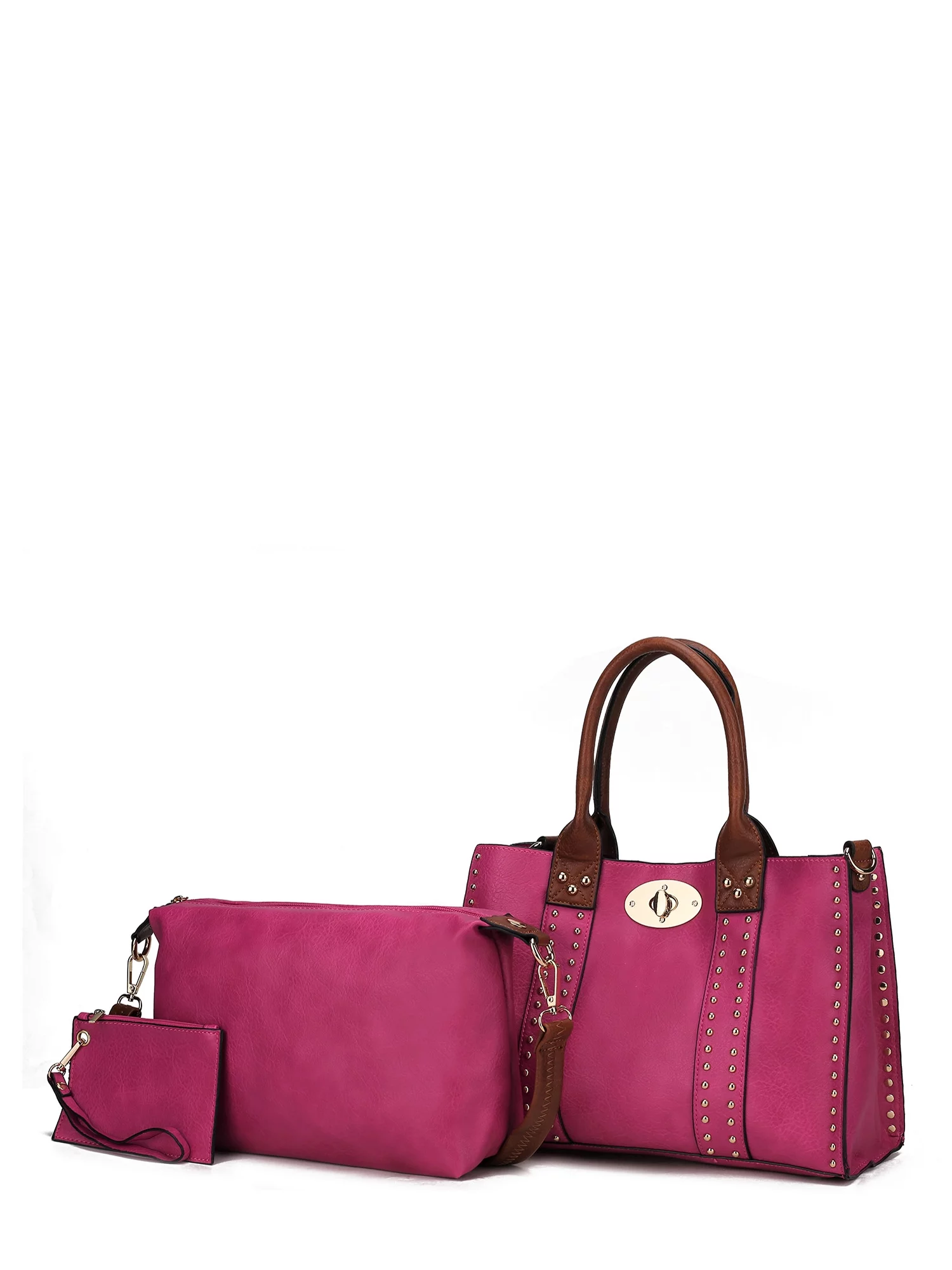 MKF Collection Women's Elissa Satchel Handbag with Pouch and Coin Purse Set, 3-Piece, Fuchsia