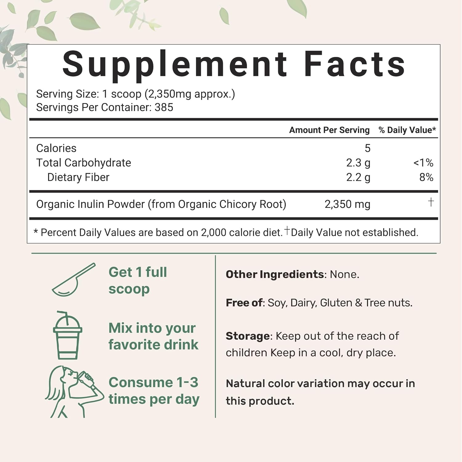 Micro Ingredients Organic Chicory Root Inulin Powder, 2 Pounds | Natural Prebiotic Fiber Supplement | Intestinal Support for Colon and Gut Health | Non-GMO and Vegan Friendly