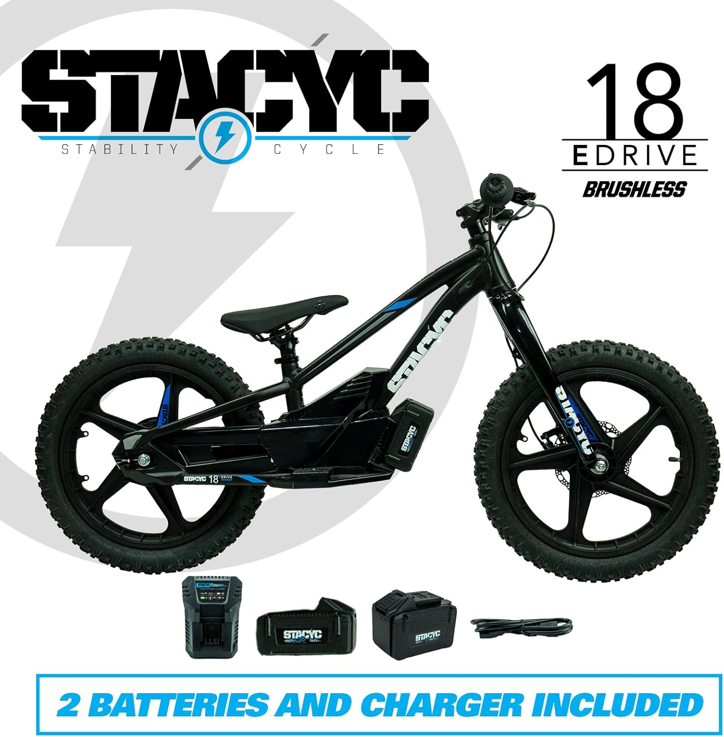 STACYC Brushless 18eDRIVE Electric Balance with Additional 6AH 36V E Bike Battery for Kids Ages 8-10 Years Old