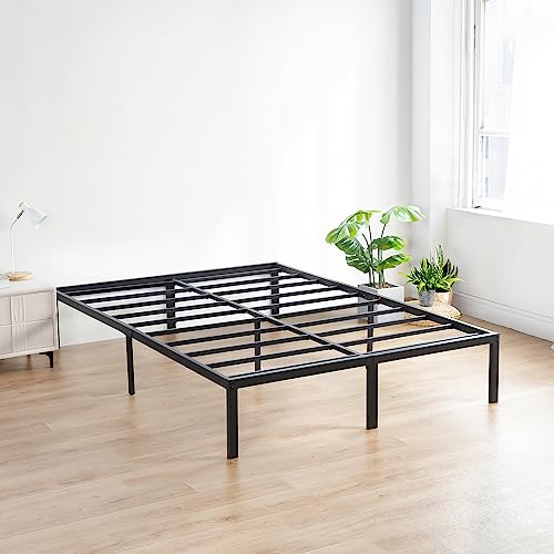 Olee Sleep 18 Inch Heavy Duty Steel Slat Anti-Slip Support, Easy Assembly Platform Bed Frame, Noise Free Steel Mattress Foundation, Maximum Storage, No Box Spring Needed, Black, Full Size