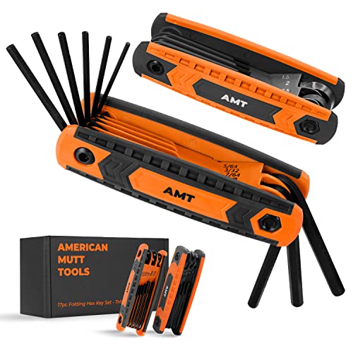 AMERICAN MUTT TOOLS 17pc Folding Allen Wrench Sets – SAE and Metric Allen Key Set – Hex Key Set, Allen Wrenches Sets, Metric Allen Wrenches Set