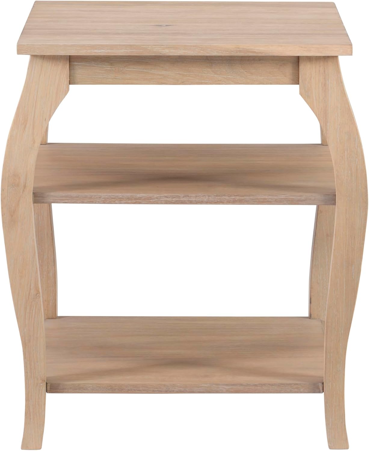 Powell Natural Braxton Wooden Side Table with Curved Legs and Two Display Shelves