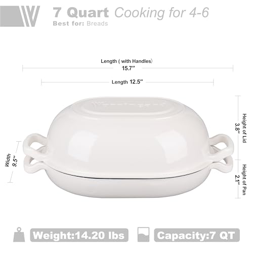 Enameled Cast Iron Sourdough Bread Oven, Dutch Oven, Loaf Cast Iron Bread Pan for Homemade Bread Baking, Meatloaf Pan with Lid, 5QT, Blue